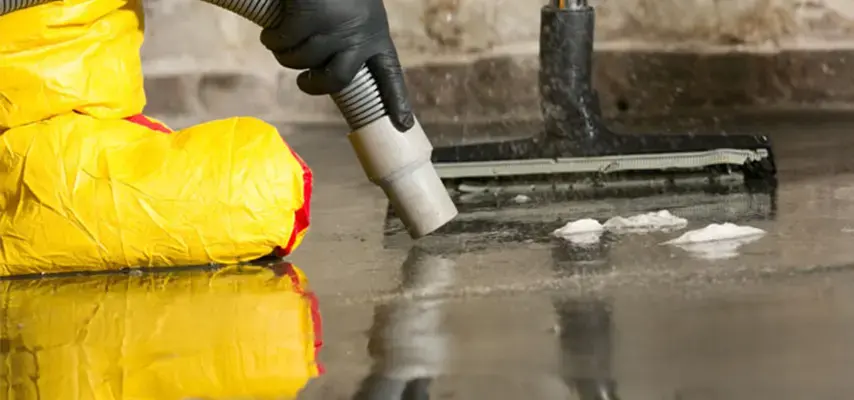 Extraction wand pulling standing water off a hard floor, Granada Hills water extraction